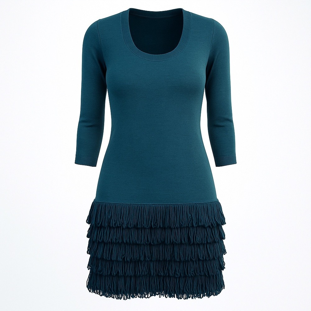 Soft Surroundings Knit Sweater Dress Size M Fringe Hem Boho Cowgirl‎ Western